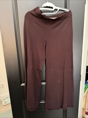 OYSHO large Wide Leg Knit Pants in Deep Brown